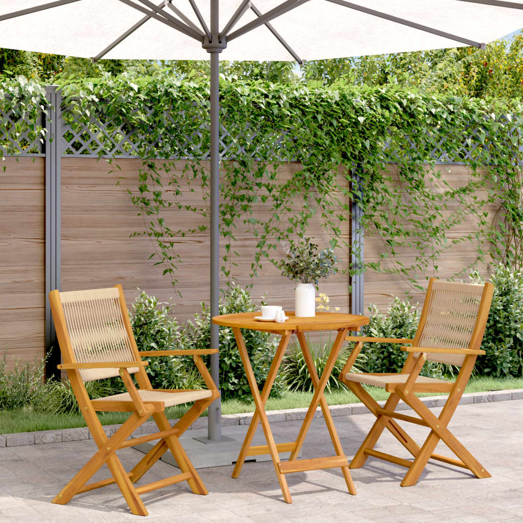 3-delige Bistroset polypropeen en massief hout beige – afbeelding 1