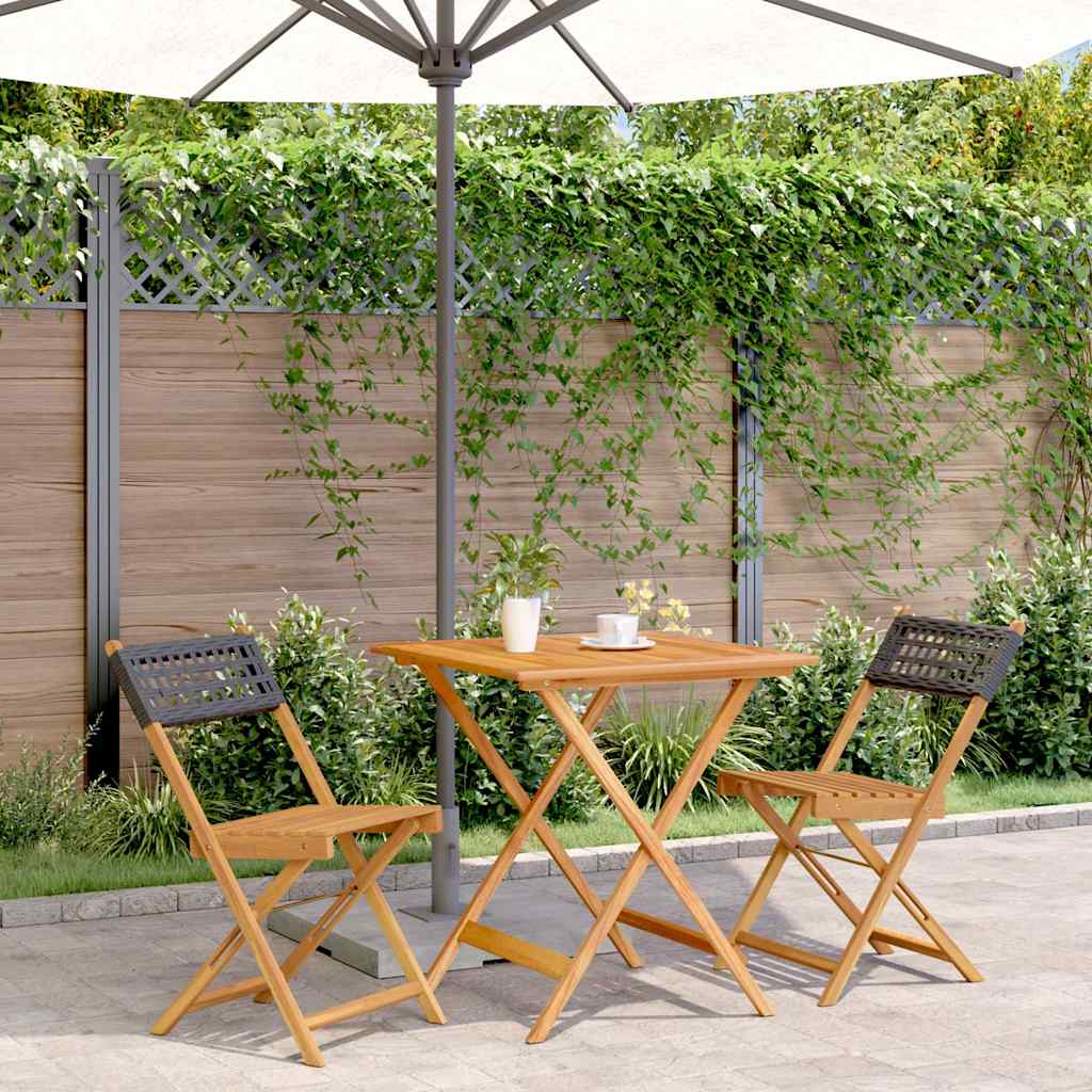 3-delige Bistroset poly rattan en massief hout zwart – afbeelding 1