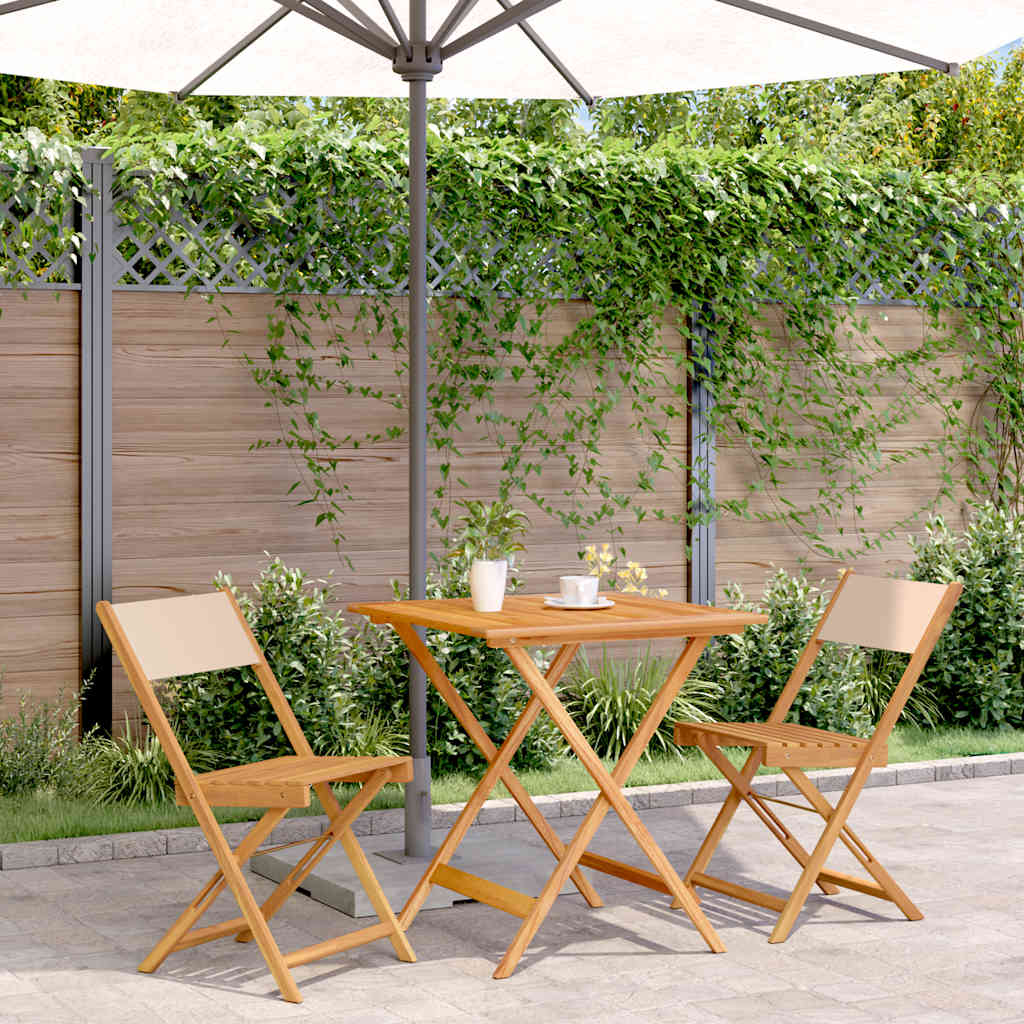 3-delige Bistroset stof en massief hout beige – afbeelding 1