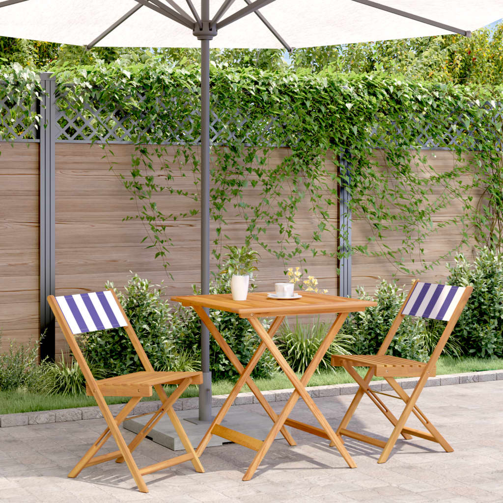 3-delige Bistroset stof en massief hout blauw en wit – afbeelding 1