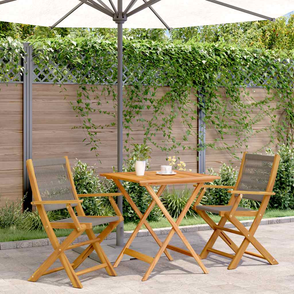 3-delige Bistroset polypropeen en massief hout grijs – afbeelding 1