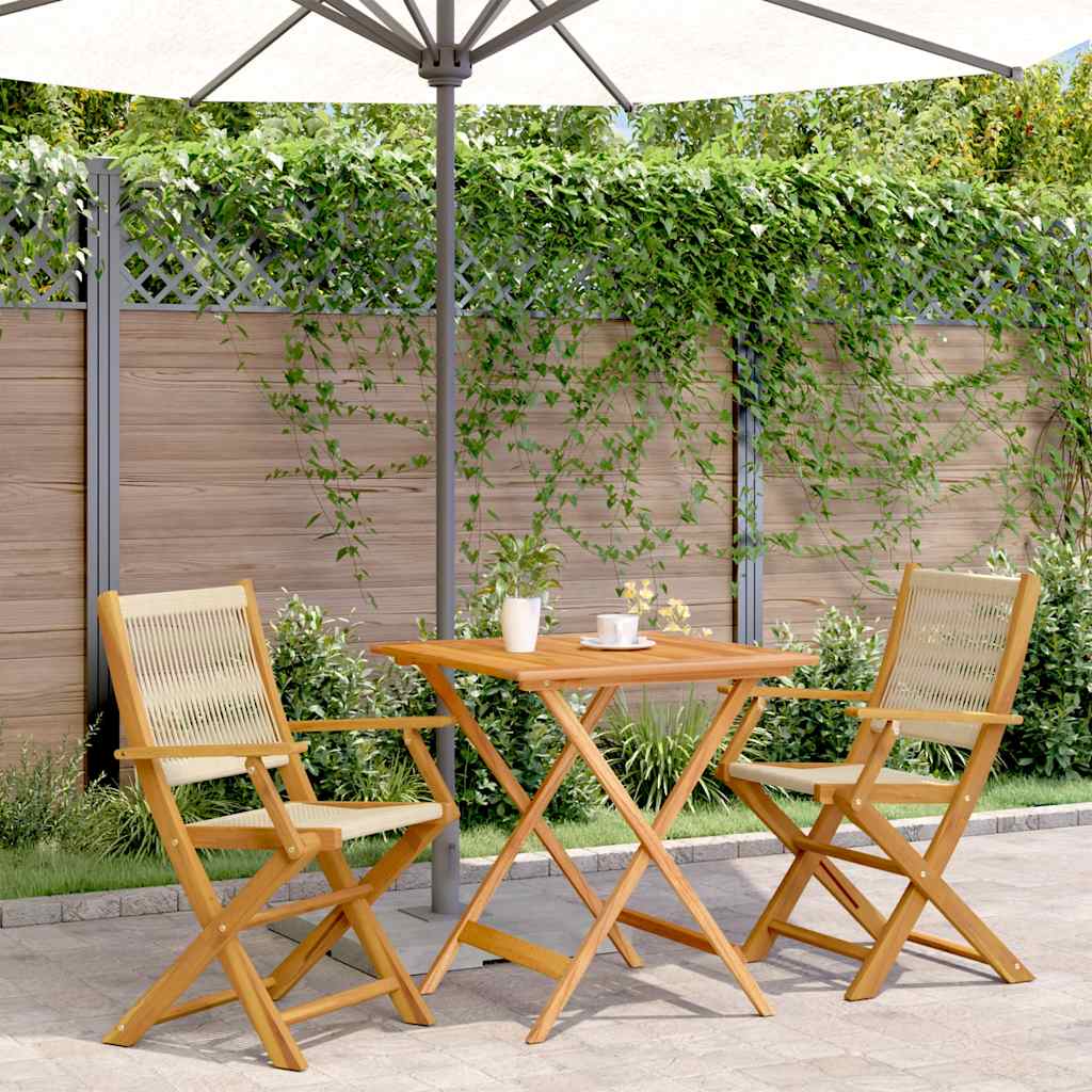 3-delige Bistroset polypropeen en massief hout beige – afbeelding 1