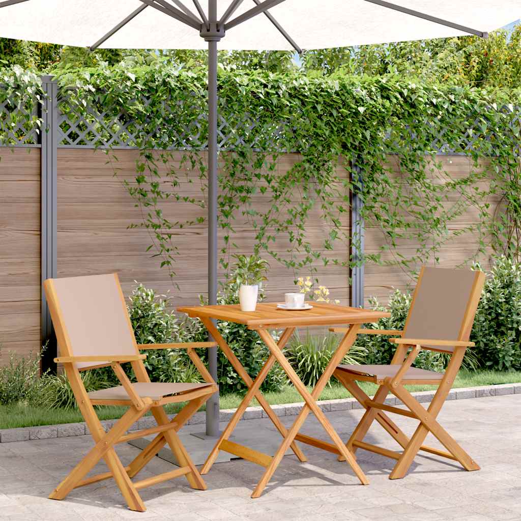 3-delige Bistroset stof en massief hout taupe – afbeelding 1