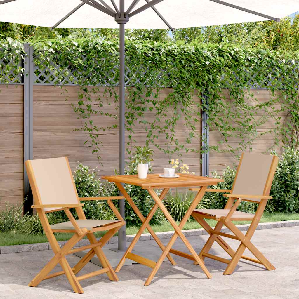 3-delige Bistroset stof en massief hout beige – afbeelding 1