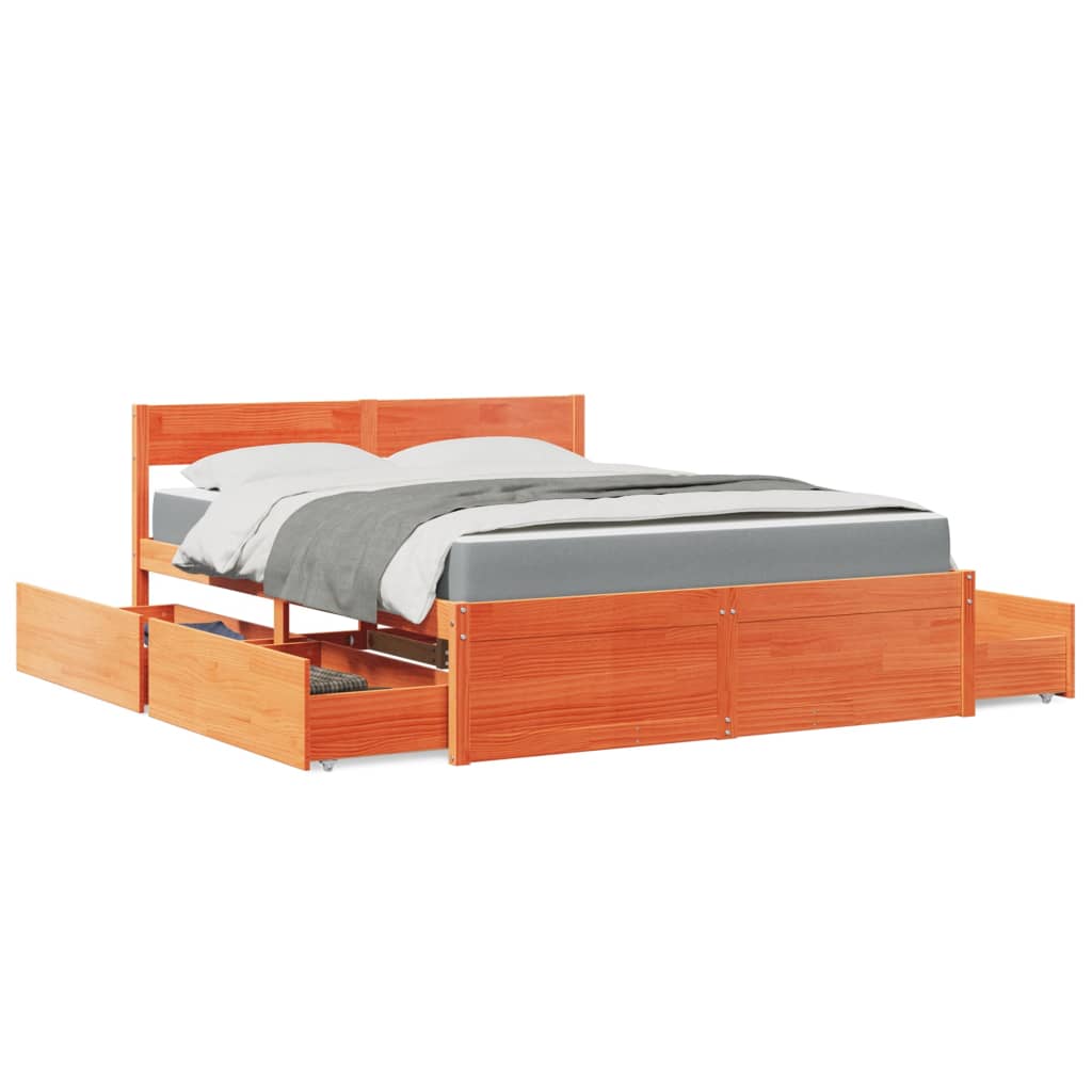 Bed met lades en matras massief grenenhout wasbruin 160x200 cm – afbeelding 1