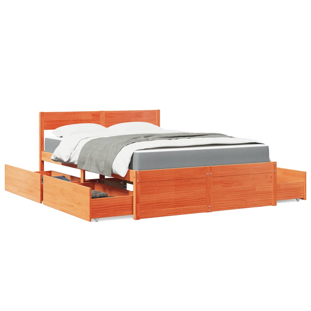Bed met lades en matras massief grenenhout wasbruin 120x190 cm – afbeelding 1