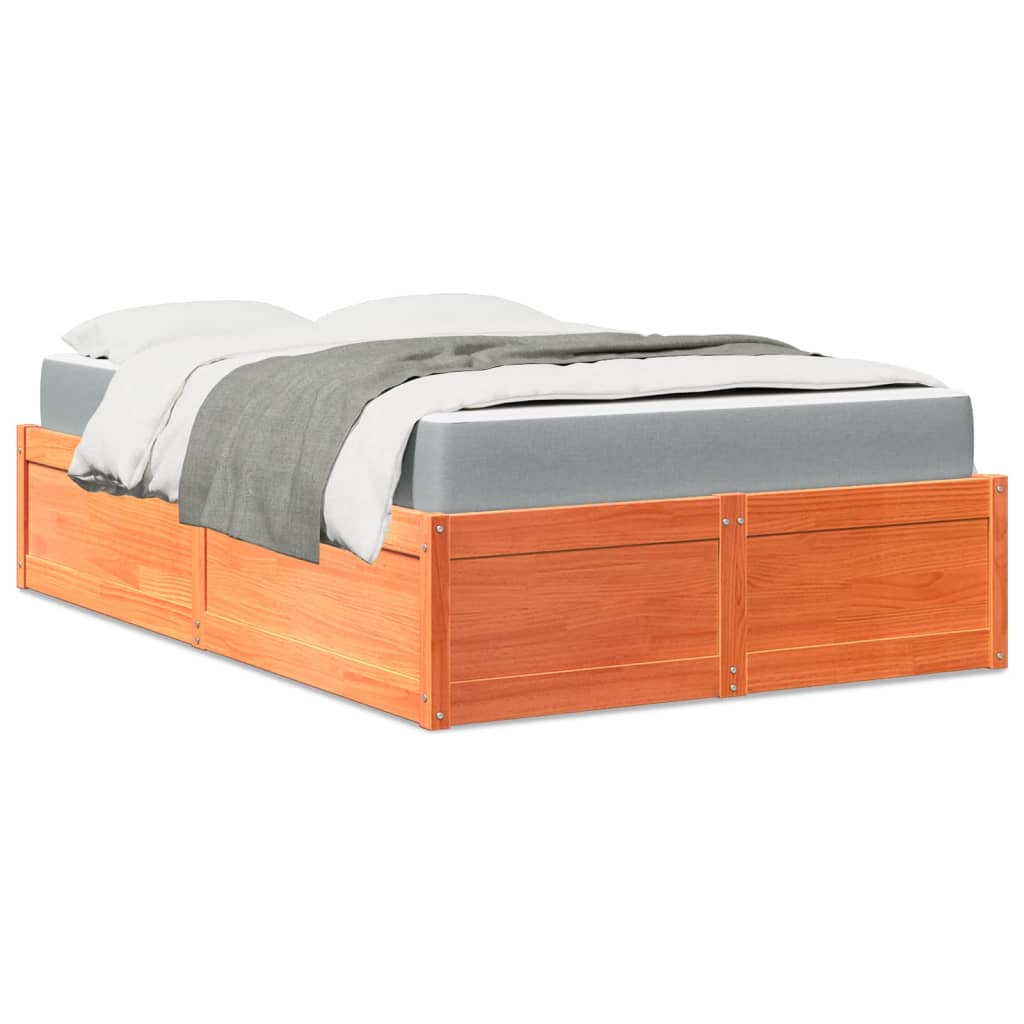 Bed met matras massief grenenhout wasbruin 120x190 cm – afbeelding 1
