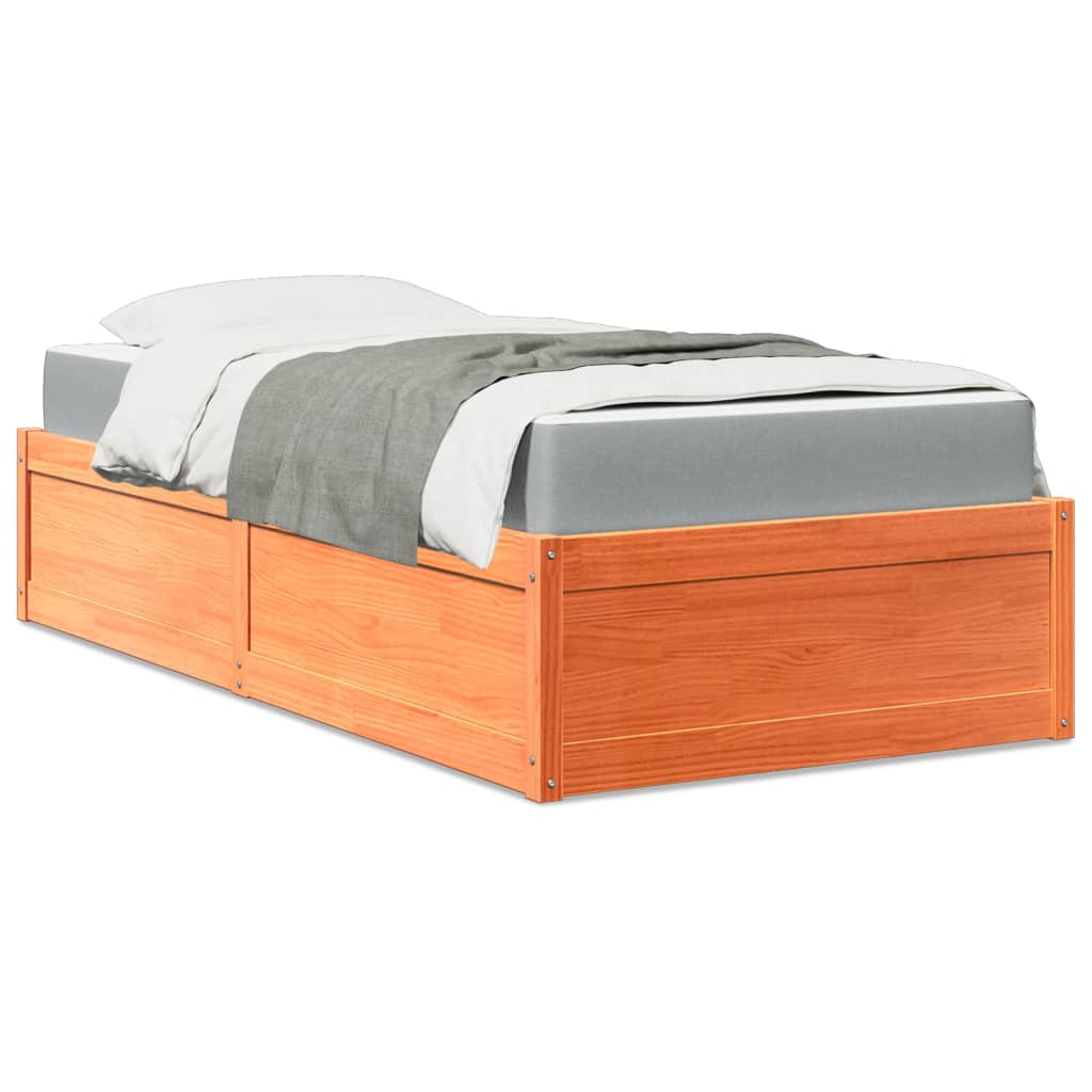 Bed met matras massief grenenhout wasbruin 90x190 cm – afbeelding 1