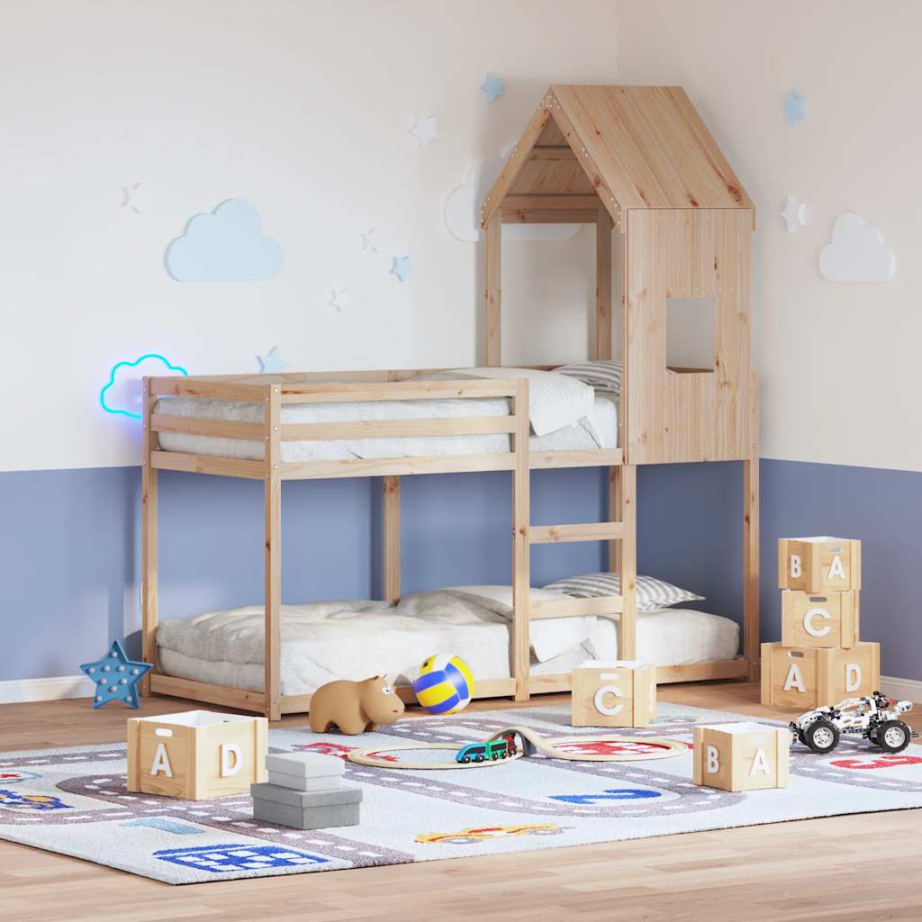 Stapelbed met dak massief grenenhout 80x200 cm – afbeelding 1