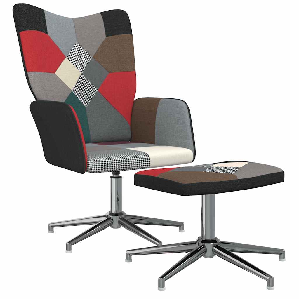 Relaxstoel met voetenbank patchwork stof