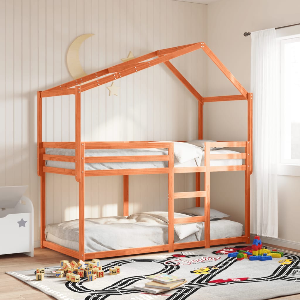 Stapelbed met dak massief grenenhout wasbruin 80x200 cm – afbeelding 1