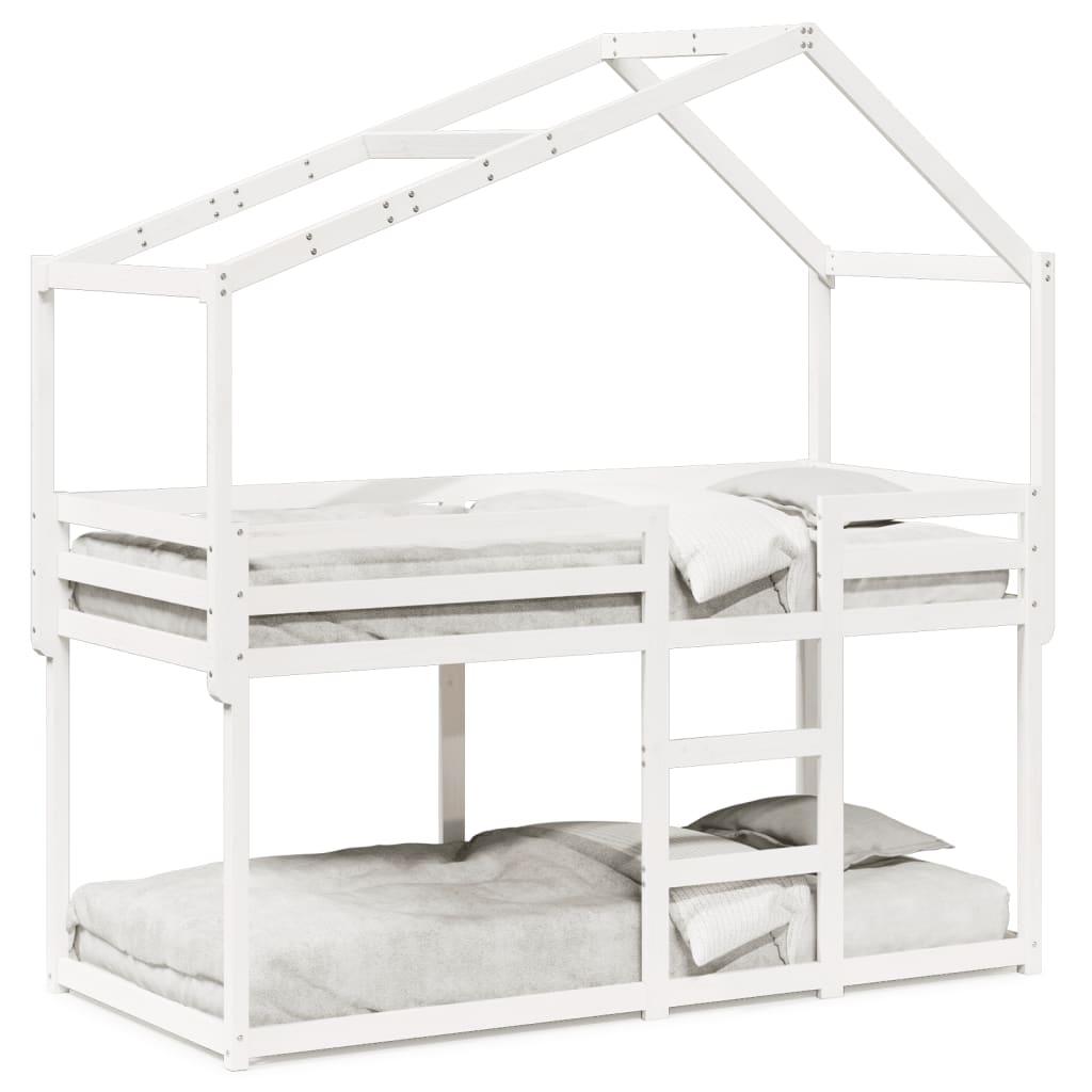 Stapelbed met dak massief grenenhout wit 75x190 cm – afbeelding 2