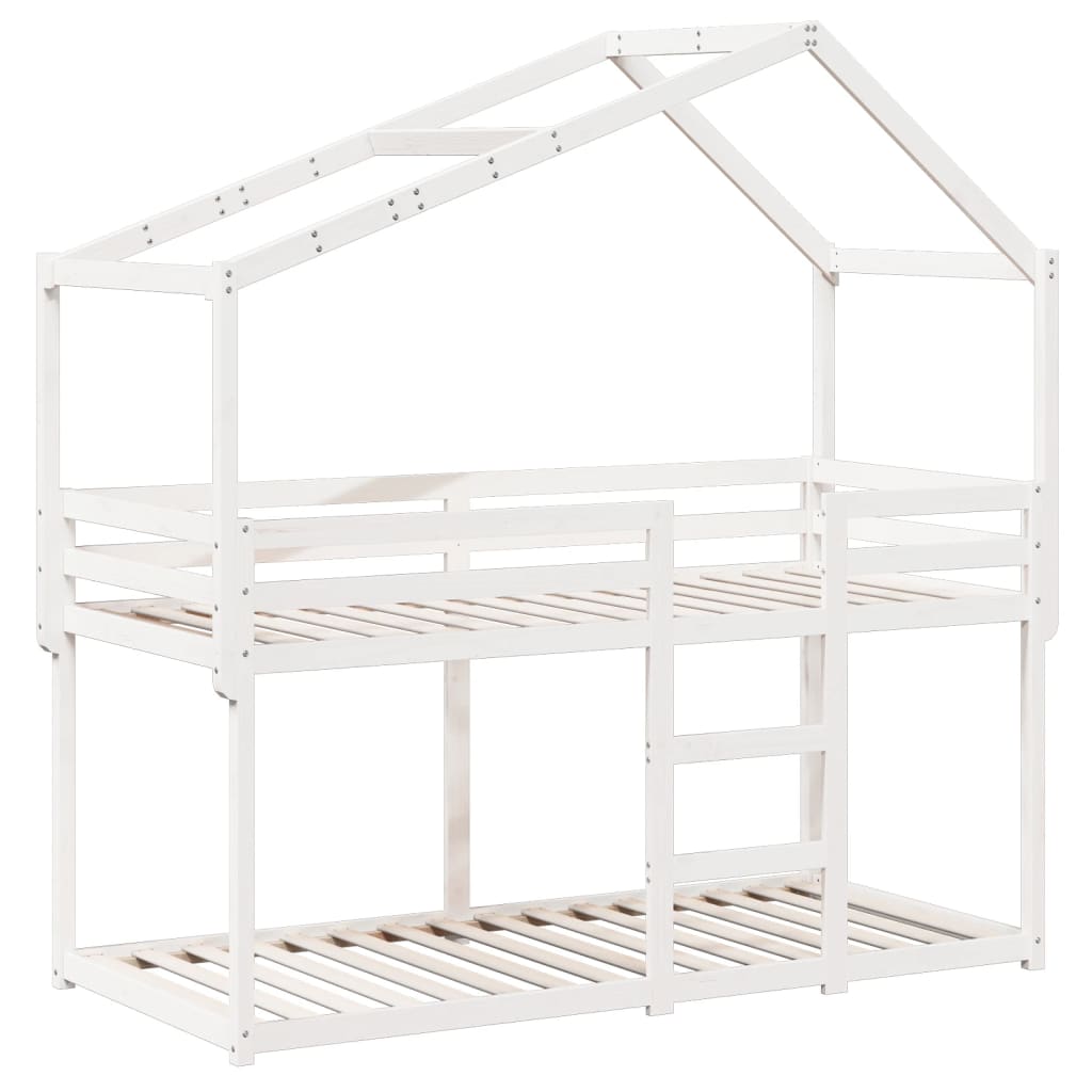Stapelbed met dak massief grenenhout wit 75x190 cm – afbeelding 3