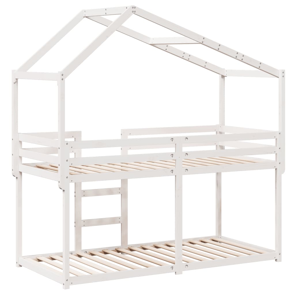 Stapelbed met dak massief grenenhout wit 75x190 cm – afbeelding 8