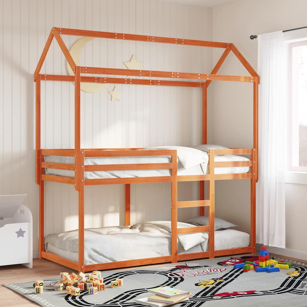 Stapelbed met dak massief grenenhout wasbruin 80x200 cm – afbeelding 1