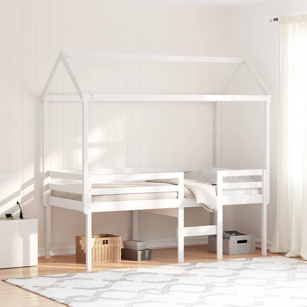 Hoogslaper met dak massief grenenhout wit 90x200 cm – afbeelding 1