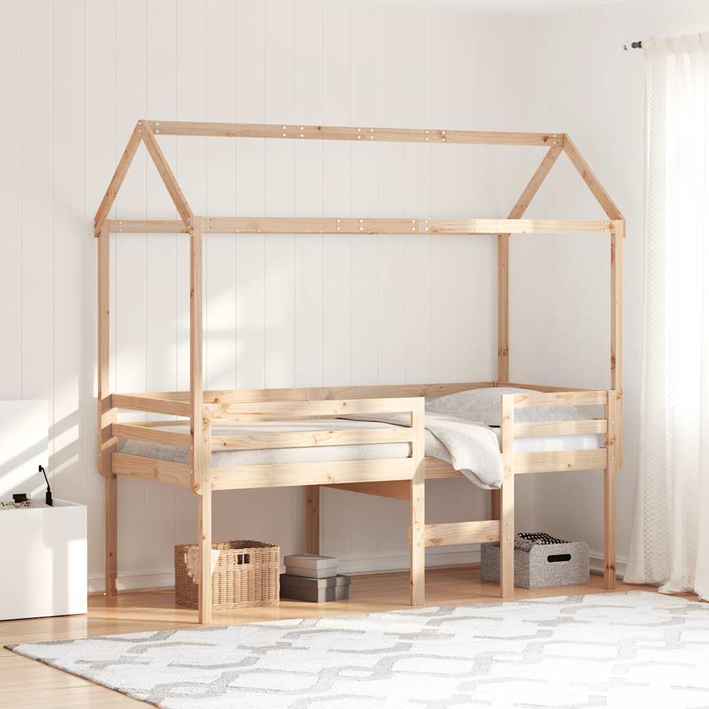 Hoogslaper met dak massief grenenhout 90x190 cm – afbeelding 1