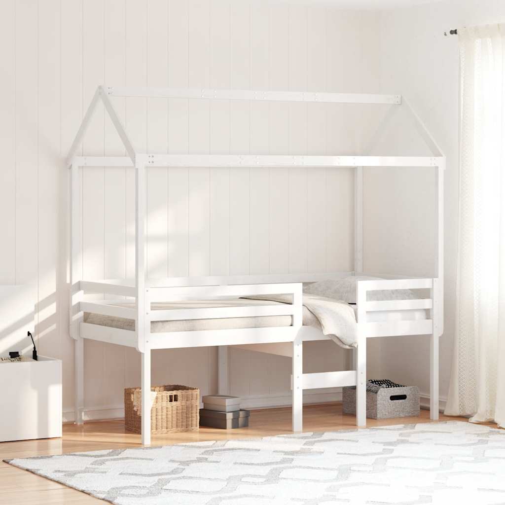 Hoogslaper met dak massief grenenhout wit 75x190 cm – afbeelding 1