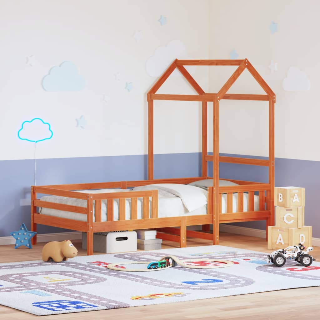 Bedframe met huisje massief grenenhout wasbruin 100x200 cm – afbeelding 1