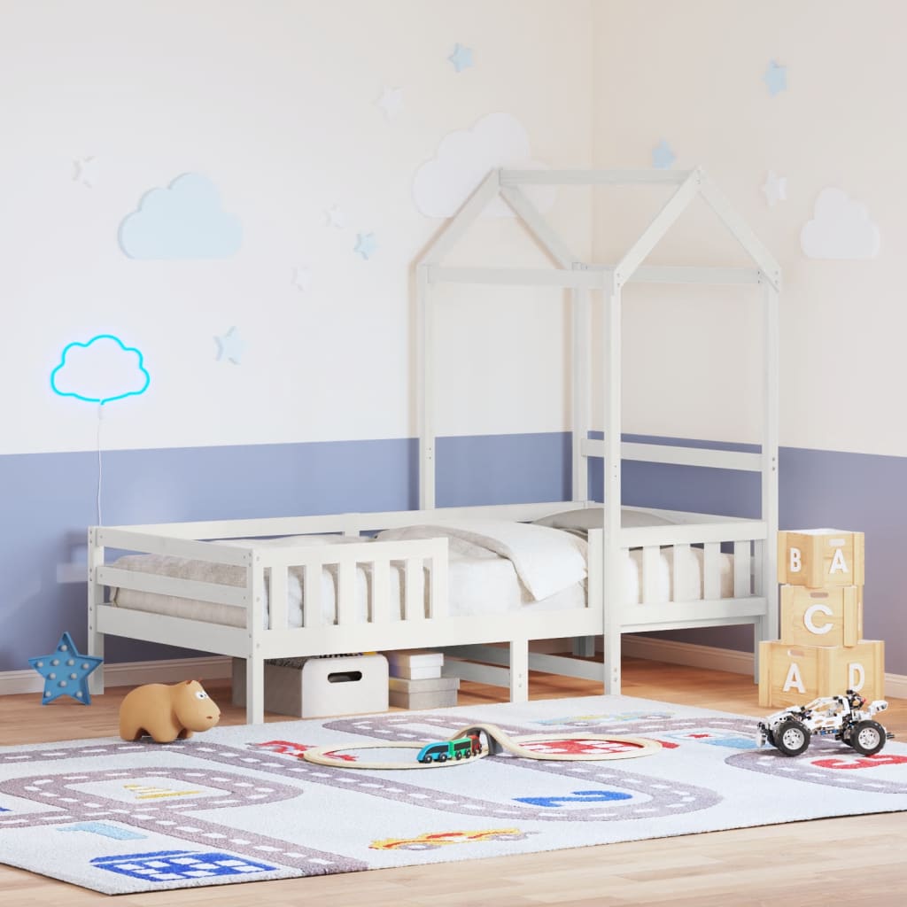 Bedframe met huisje massief grenenhout wit 80x200 cm – afbeelding 1