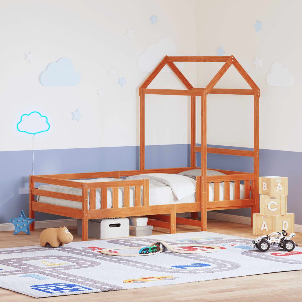 Bedframe met huisje massief grenenhout wasbruin 75x190 cm – afbeelding 1