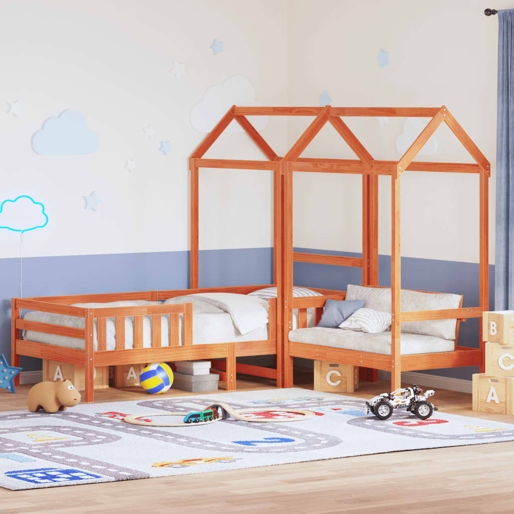 Kinderbed met huisje en bankje massief grenenhout 100x200 cm – afbeelding 1