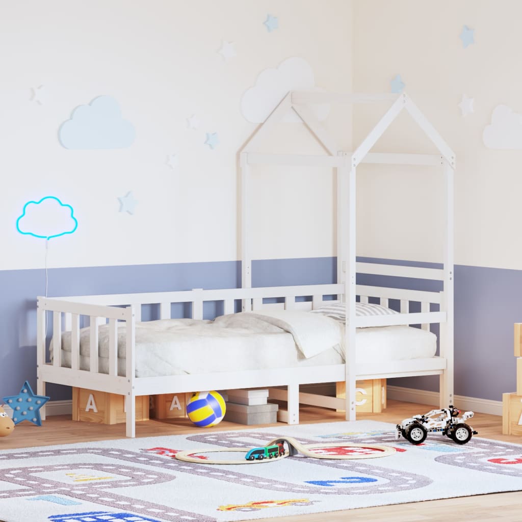 Slaapbank met bedhuis 80x200 cm massief grenenhout wit – afbeelding 1