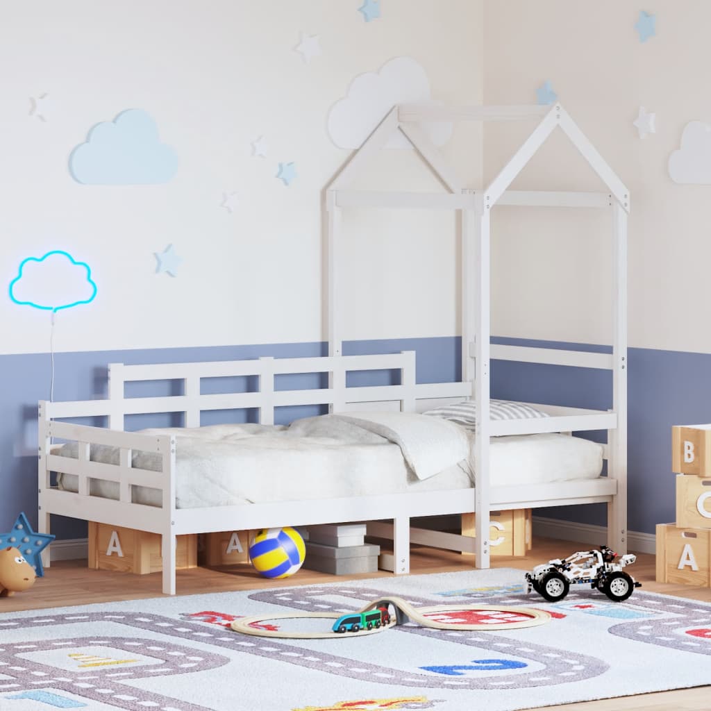 Slaapbank met bedhuis 80x200 cm massief grenenhout wit – afbeelding 1