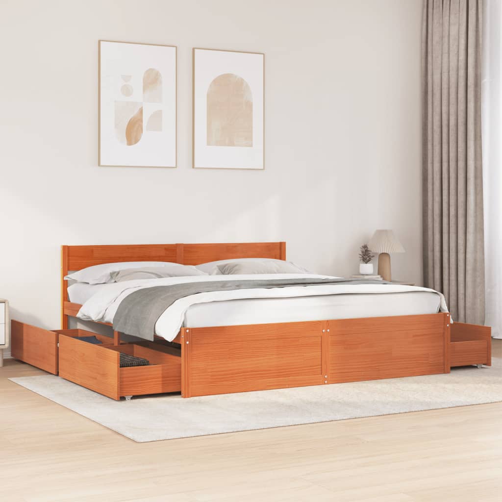 Bedframe zonder matras massief grenenhout wasbruin 180x200 cm – afbeelding 1