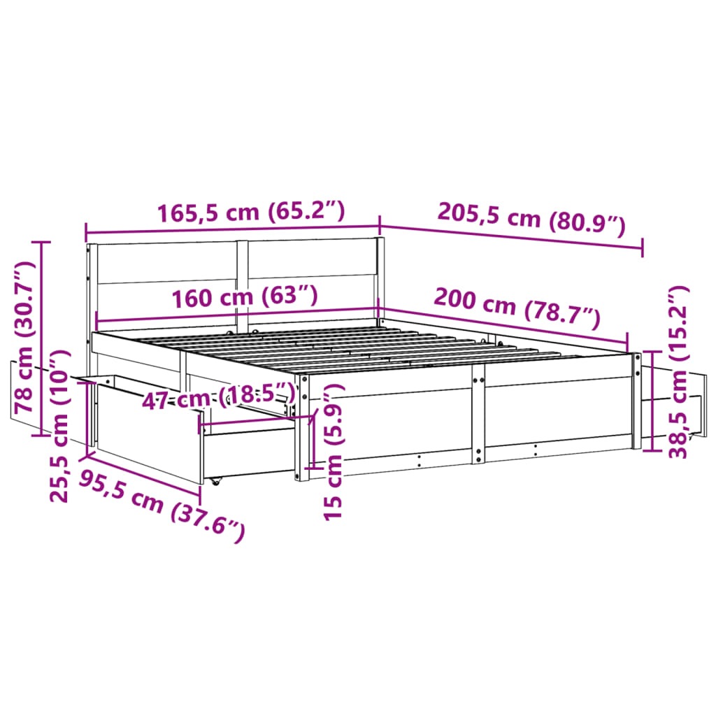 Bedframe zonder matras massief grenenhout 160x200 cm – afbeelding 10