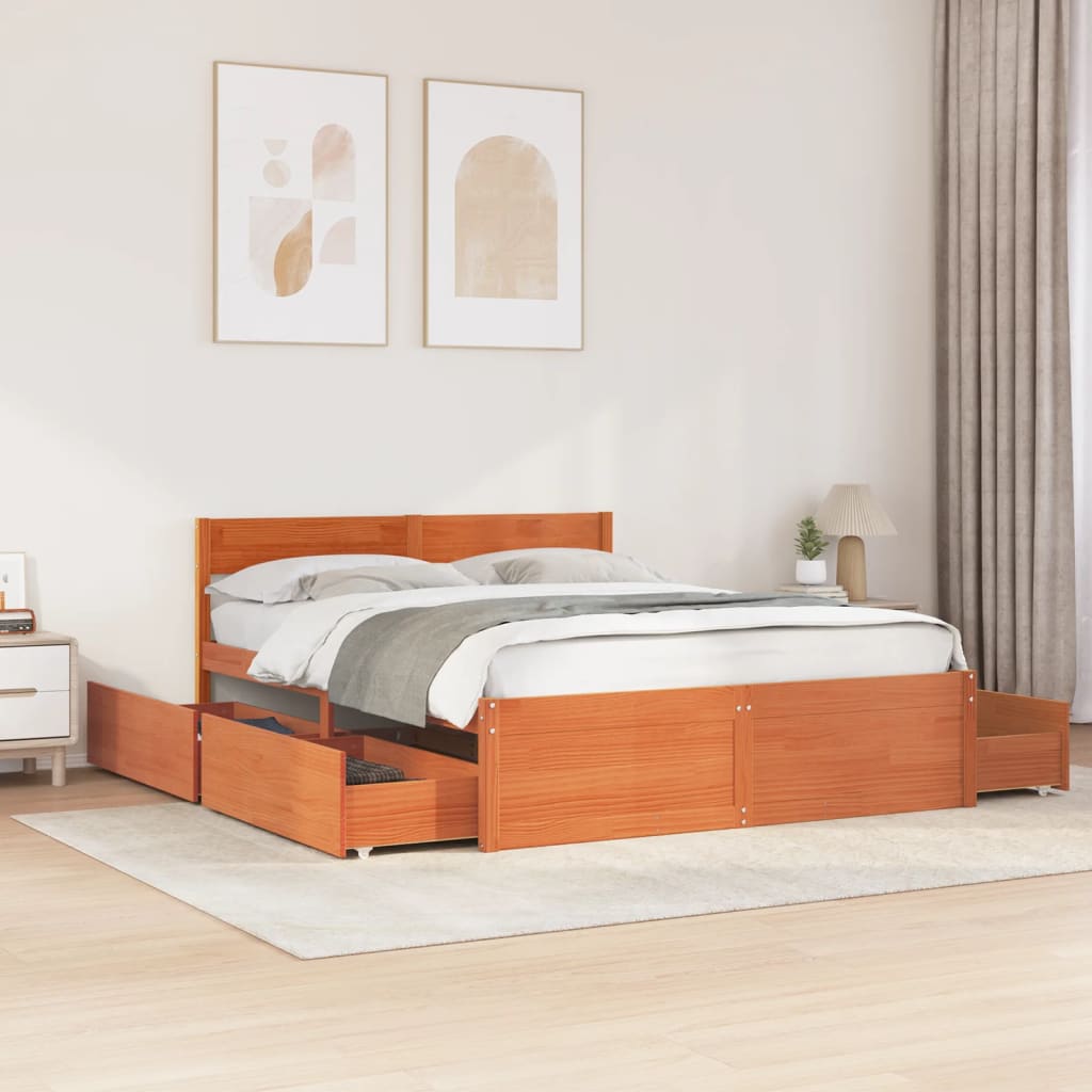 Bedframe zonder matras massief grenenhout wasbruin 160x200 cm – afbeelding 1