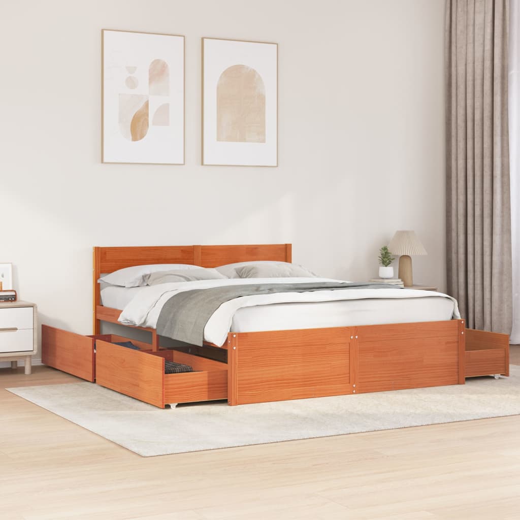 Bedframe zonder matras massief grenenhout wasbruin 150x200 cm – afbeelding 1
