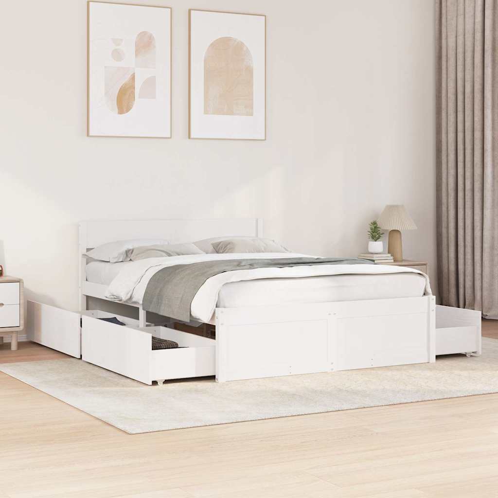 Bedframe zonder matras massief grenenhout wit 120x190 cm – afbeelding 1