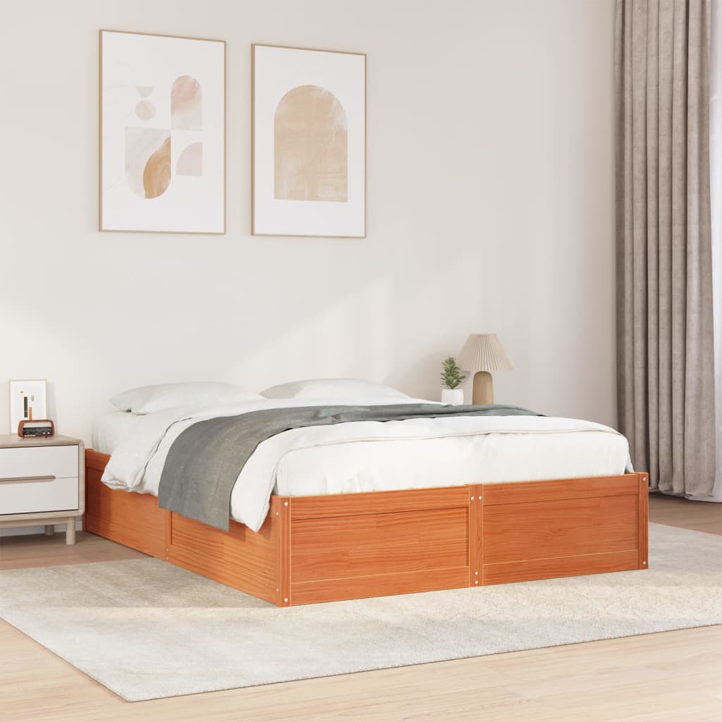 Bedframe zonder matras massief grenenhout wasbruin 150x200 cm – afbeelding 1
