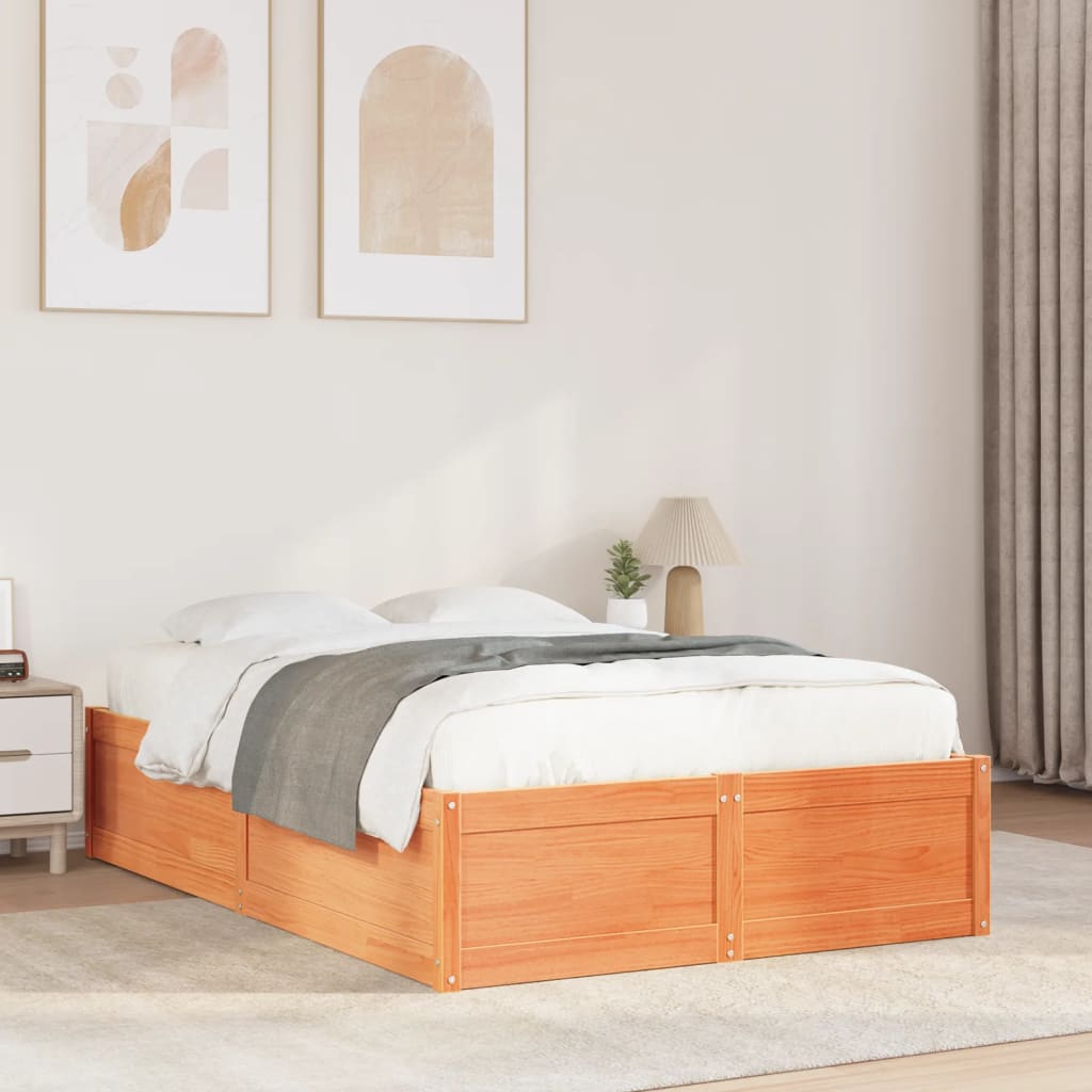Bedframe zonder matras massief grenenhout wasbruin 120x200 cm – afbeelding 1