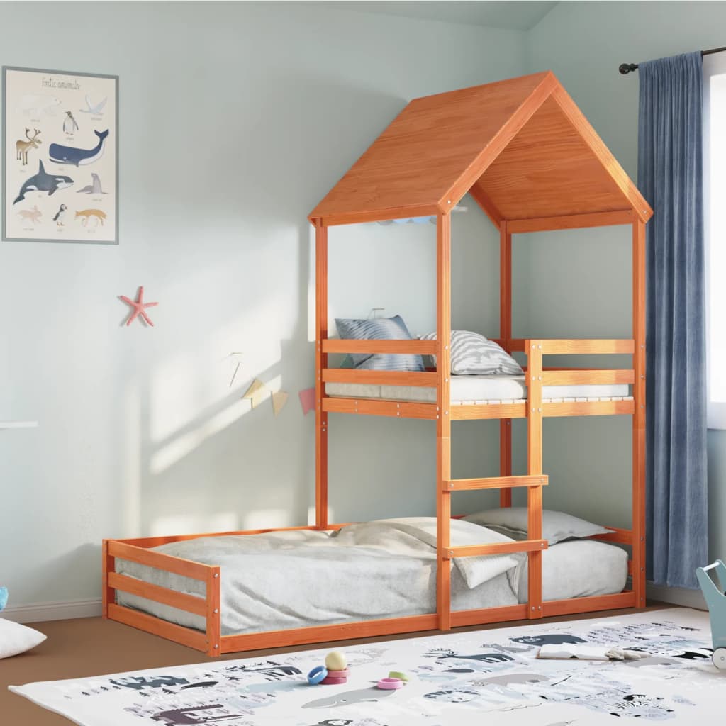 Kinderbed met huisje massief grenenhout wasbruin 80x200 cm – afbeelding 1