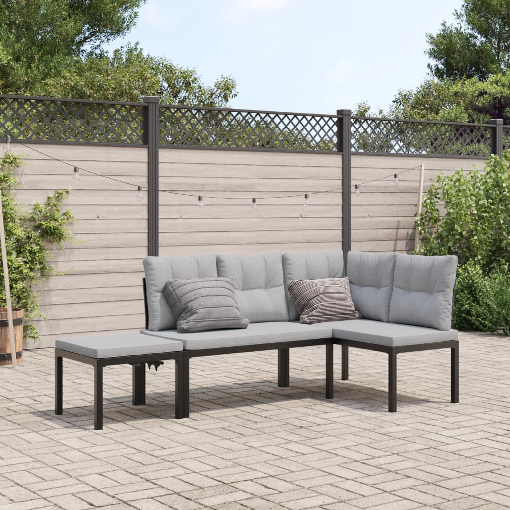 3-delige Loungeset met kussens gepoedercoat staal zwart – afbeelding 1