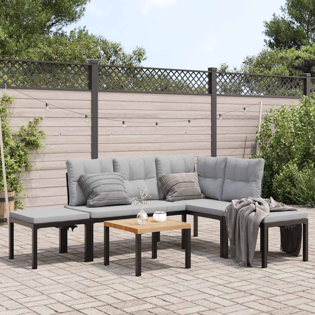 5-delige Loungeset met kussens gepoedercoat staal zwart – afbeelding 1