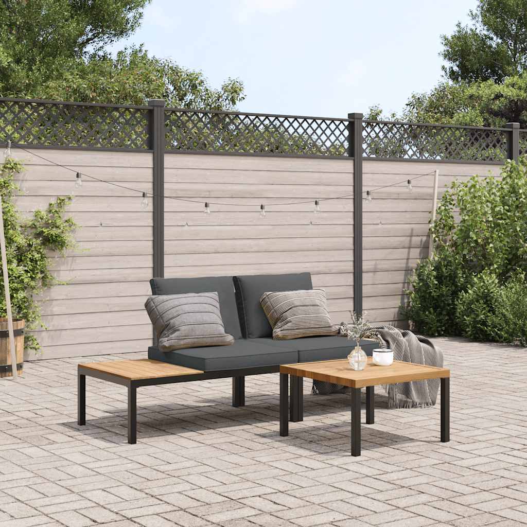 3-delige Loungeset met kussens aluminium zwart – afbeelding 1