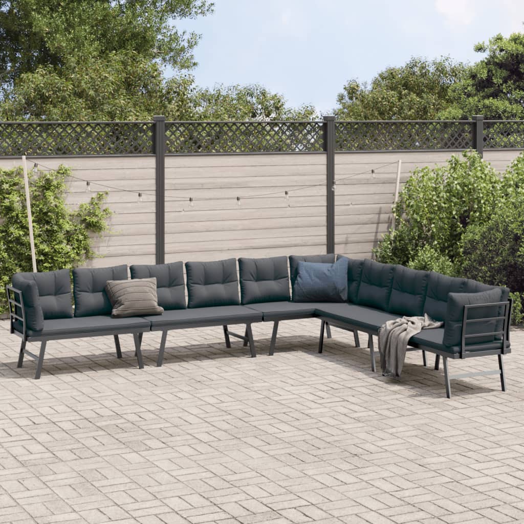 4-delige Tuinbankenset met kussens gepoedercoat staal zwart – afbeelding 1