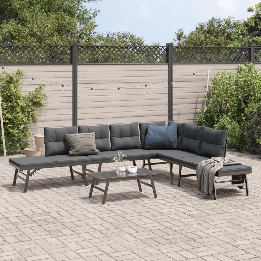 5-delige Tuinbankenset met kussens gepoedercoat staal zwart – afbeelding 1