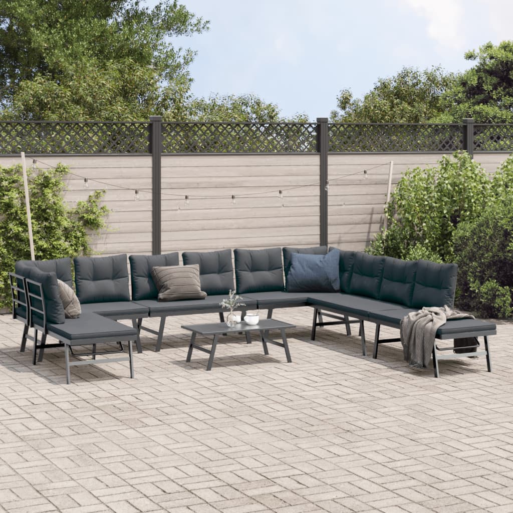 6-delige Tuinbankenset met kussens gepoedercoat staal zwart – afbeelding 1