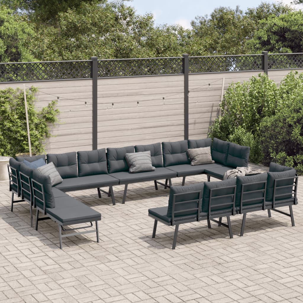 8-delige Tuinbankenset met kussens gepoedercoat staal zwart – afbeelding 1