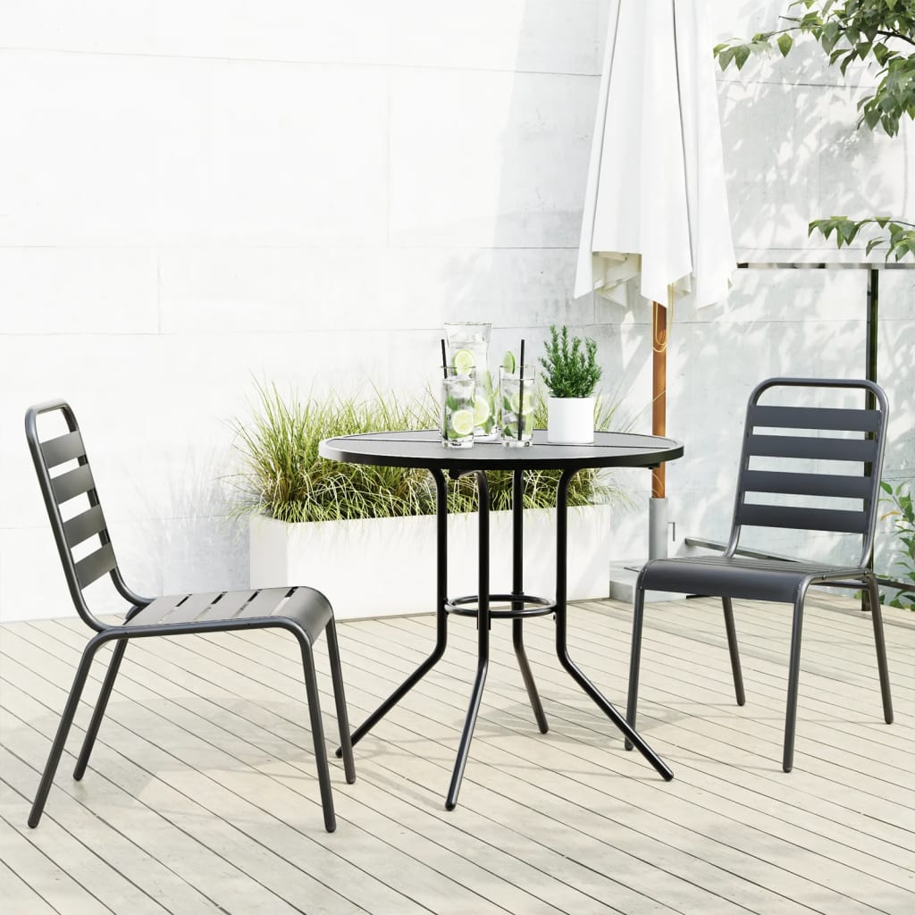 3-delige Tuinset stapelbaar gepoedercoat staal antracietkleur – afbeelding 1