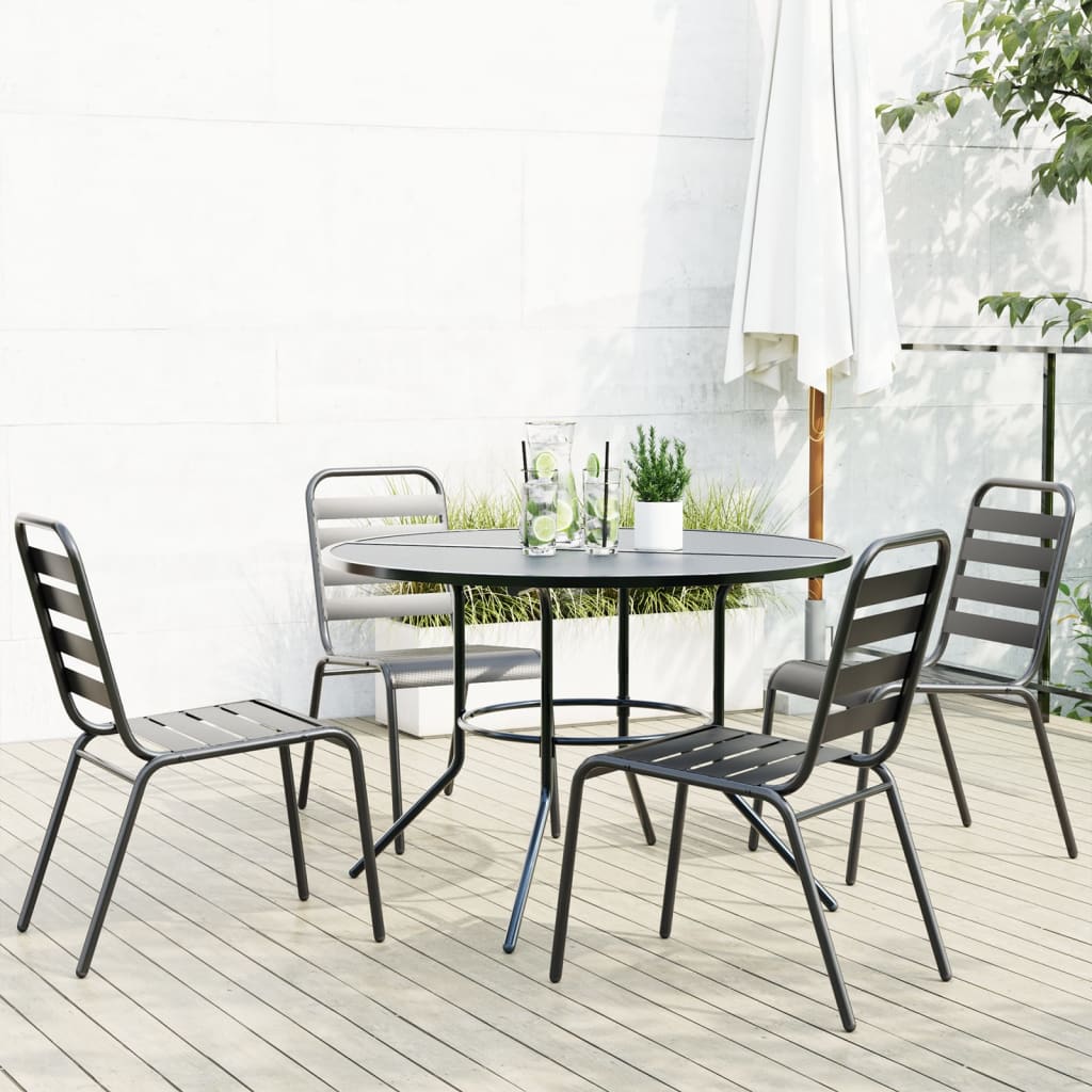 5-delige Tuinset stapelbaar gepoedercoat staal antracietkleur – afbeelding 1