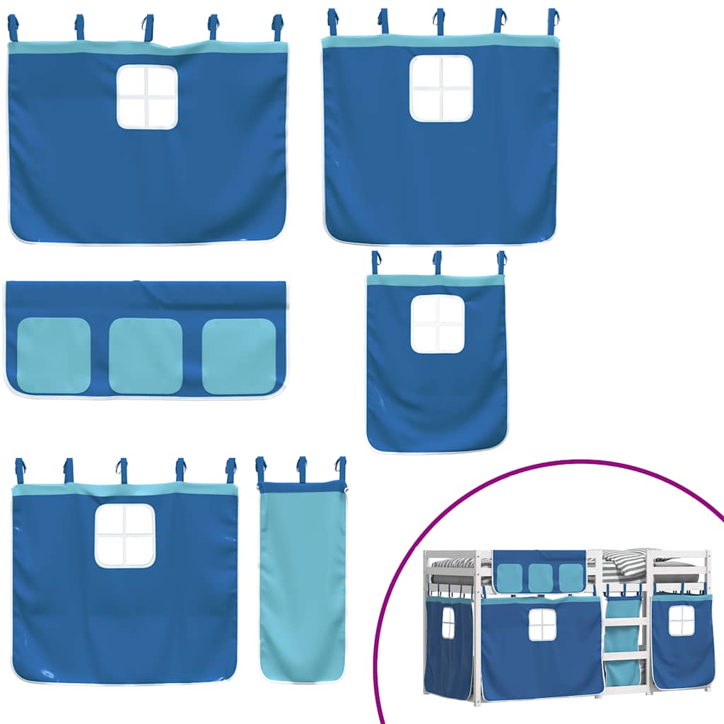 Stapelbed met gordijnen 75x190 cm massief grenenhout blauw – afbeelding 10