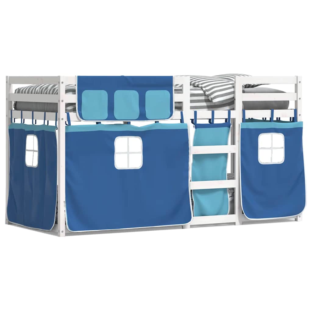 Stapelbed met gordijnen 75x190 cm massief grenenhout blauw – afbeelding 2