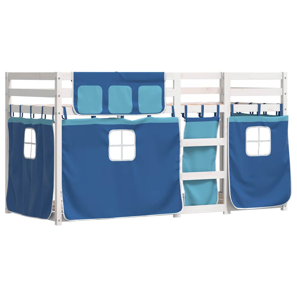 Stapelbed met gordijnen 75x190 cm massief grenenhout blauw – afbeelding 3