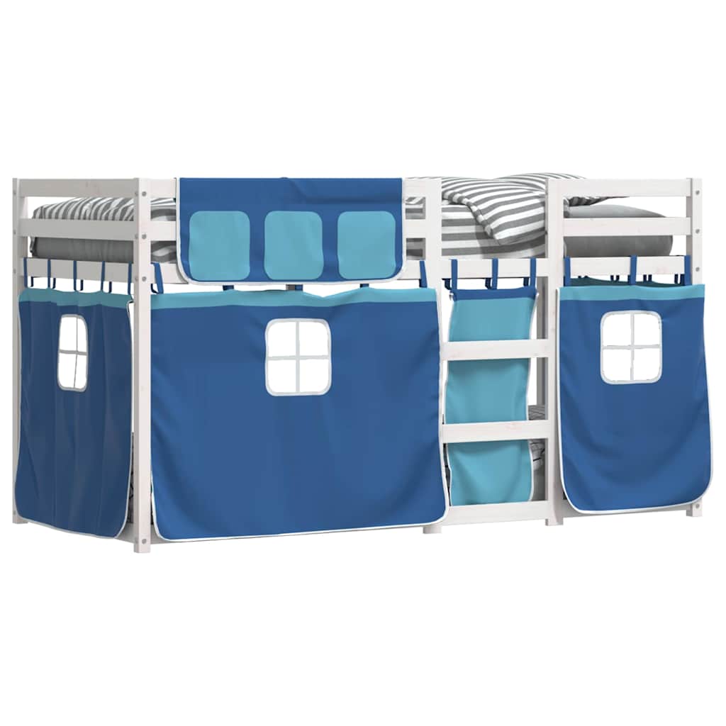 Stapelbed met gordijnen 75x190 cm massief grenenhout blauw – afbeelding 4