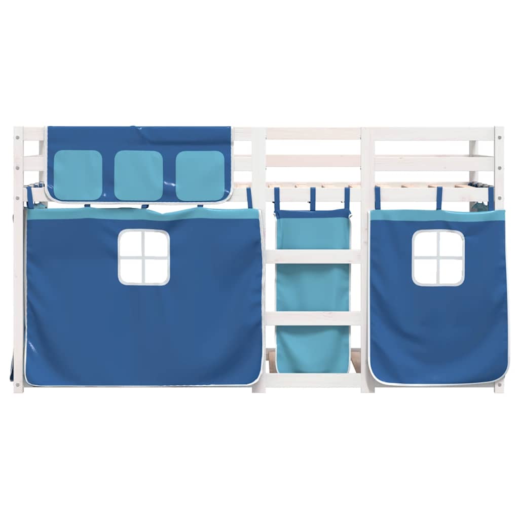 Stapelbed met gordijnen 75x190 cm massief grenenhout blauw – afbeelding 5